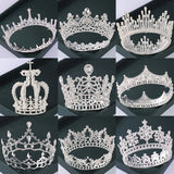 Silver Pearls Round Crowns Crystal Rhinestone Princess Diadems Wedding Bridal