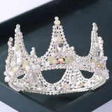 Silver Pearls Round Crowns Crystal Rhinestone Princess Diadems Wedding Bridal
