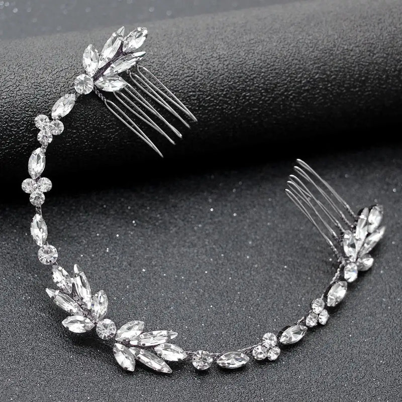 Silver Wired Crystal Rhinestones Wedding Hair Comb Chain Hair accessories