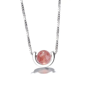 Silver Pink Stone Pendant Necklace with Chain
