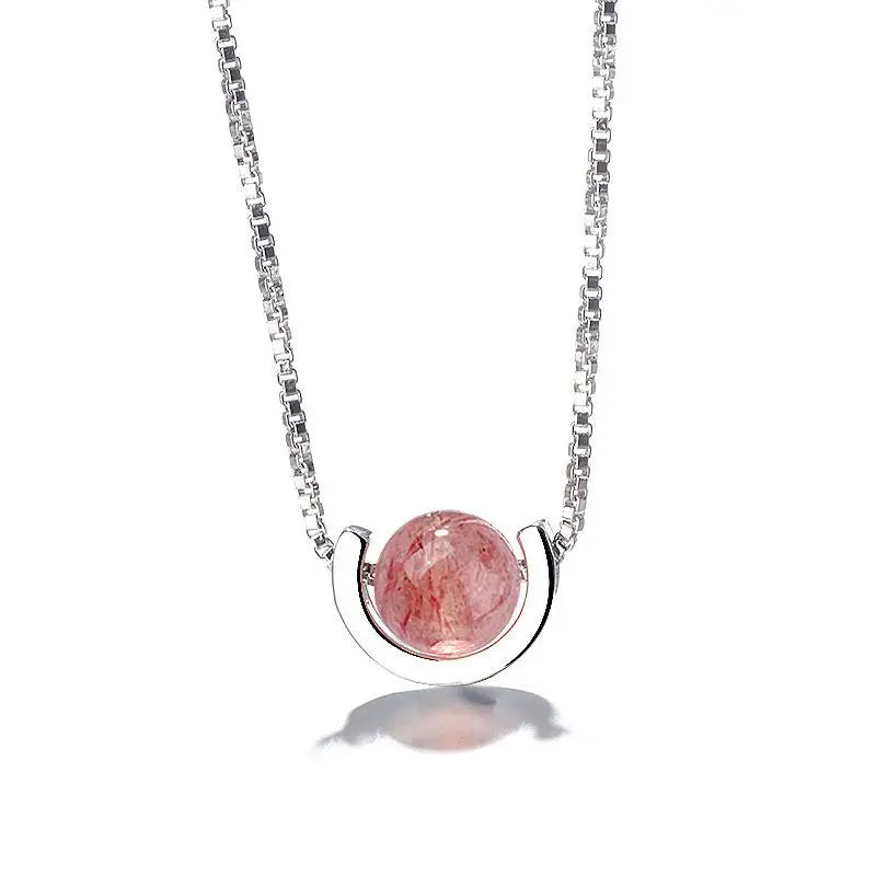 Silver Pink Stone Pendant Necklace with Chain