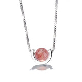 Silver Pink Stone Pendant Necklace with Chain