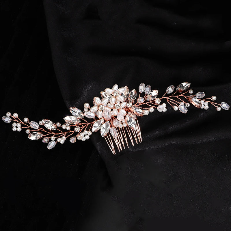 Silver Rhinestone Pearl Bridal Hair Comb Wedding Hair Accessories