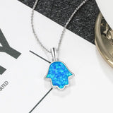 925 Silver Hamsa Fire Opal Necklace for Women