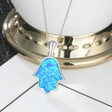 925 Silver Hamsa Fire Opal Necklace for Women