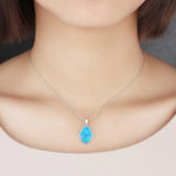 925 Silver Hamsa Fire Opal Necklace for Women