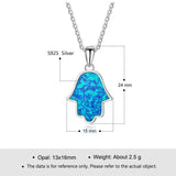 925 Silver Hamsa Fire Opal Necklace for Women