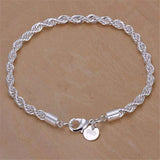 925 Sterling Silver Twisted Rope Chain Necklace & Bracelet Set for Men and Women