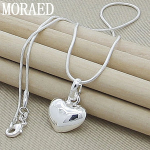 925 Silver Heart Pendant Necklace with Diamond Accent