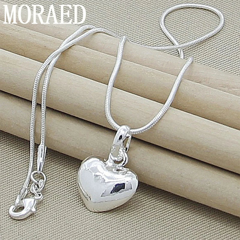 925 Silver Heart Pendant Necklace with Diamond Accent