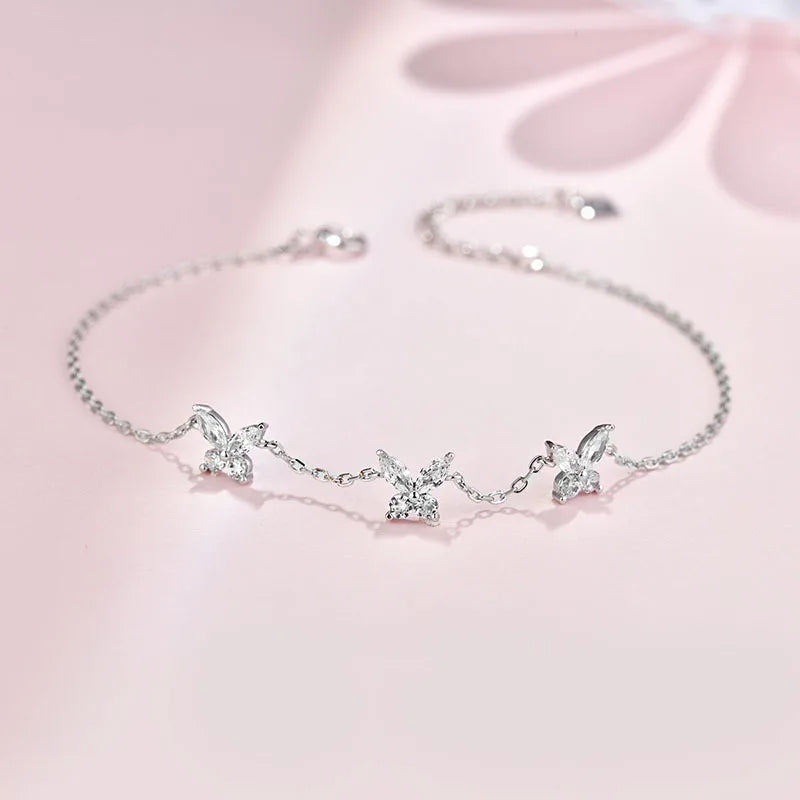 Clear Zircon Butterfly Charm Bracelet: Wedding Party Jewelry