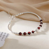 Silver Plated Red Round Bead Charm Bracelet for Women Valentines Gift Wedding