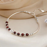 Silver Plated Red Round Bead Charm Bracelet for Women Valentines Gift Wedding