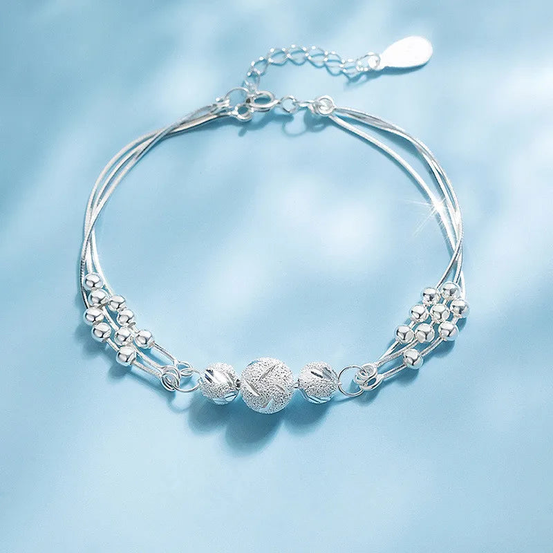 Silver Plated Round Bead Charm Bracelet for Women Girls SL279