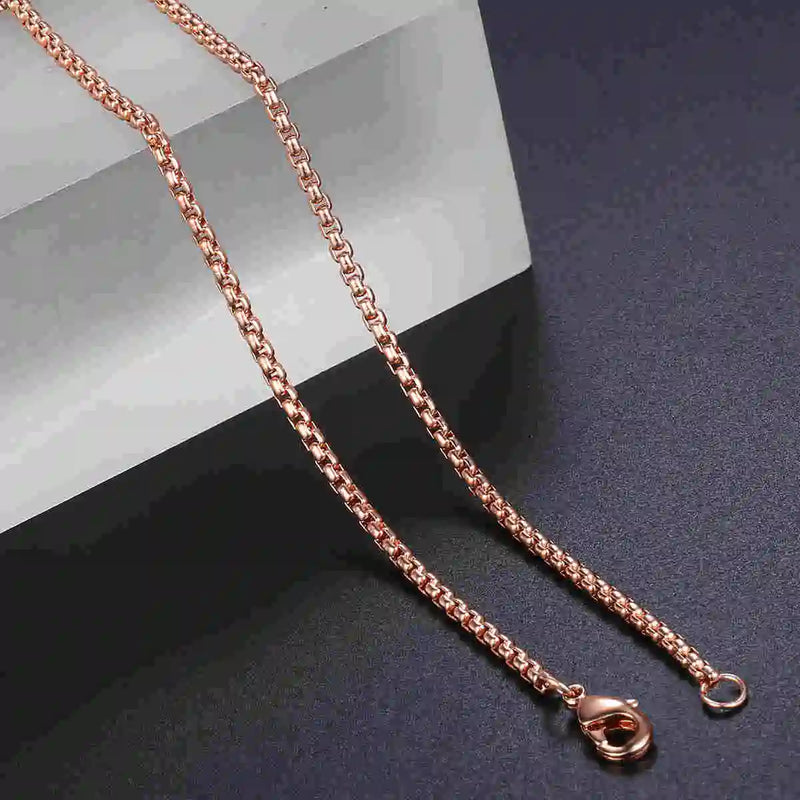 2mm Round Box Chain Necklace Stainless Steel Never Fade Rose Tone Solid Metal