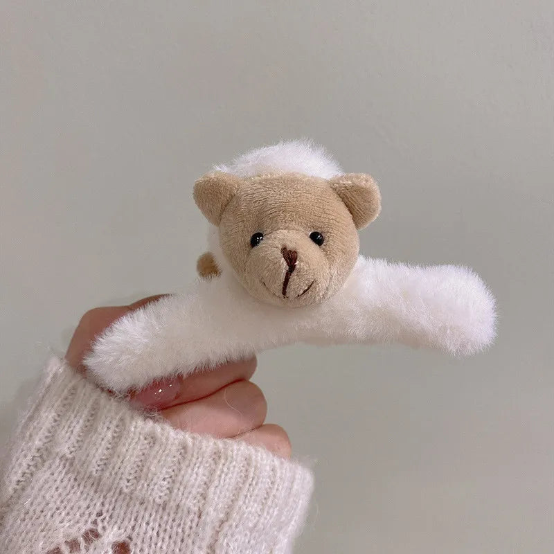 Geometric Street Shot Ladies Hair Accessories Stuffed Bear Grab Clip
