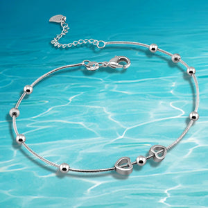 925 Sterling Silver Lucky Bead Anklet for Women Lady Heart Leg Jewelry