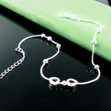 925 Sterling Silver Lucky Bead Anklet for Women Lady Heart Leg Jewelry