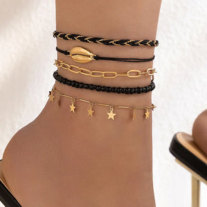 Beaded Shell Star Pendant Anklet Beach Style Geometric Feminine
