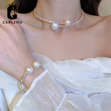 Small Pearl Torques Necklace & Bangle Bracelet Set for Women