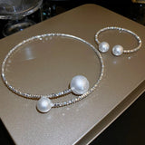 Small Pearl Torques Necklace & Bangle Bracelet Set for Women
