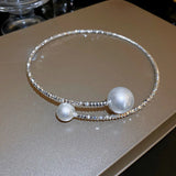 Small Pearl Torques Necklace & Bangle Bracelet Set for Women