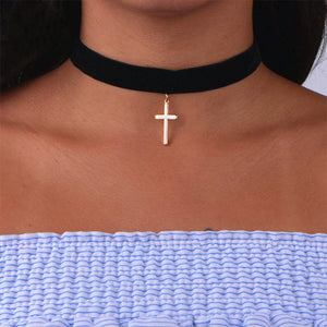 Flannelette Cross Pendant Necklace Wedding Party Choker Jewellery