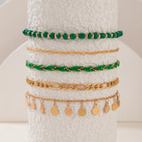 Braided Rope Beaded Pendant Anklet Set Geometric Personality