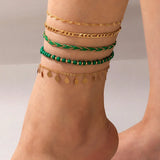 Braided Rope Beaded Pendant Anklet Set Geometric Personality