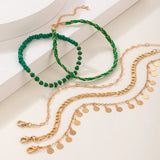 Braided Rope Beaded Pendant Anklet Set Geometric Personality
