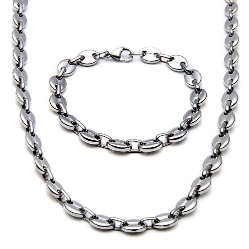 Coffee Bean Shape Chain Men's Titanium Steel Set Jewelry