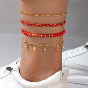 Geometric Hollow Leaf Pendant Anklet for Street Shot Feminine Temperament