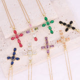 Cross Stone Pendant Necklace Women Natural Crystal Stainless Steel Jewelry
