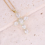 Cross Stone Pendant Necklace Women Natural Crystal Stainless Steel Jewelry