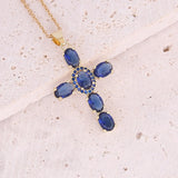 Cross Stone Pendant Necklace Women Natural Crystal Stainless Steel Jewelry