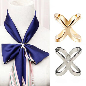 X Shape Metal Brooches Cross Scarf Clip for Women