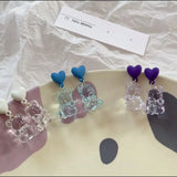 Acrylic Heart Bear Clip on Earrings Non Pierced Girls Women Children Birthday