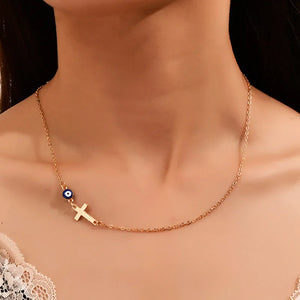 Evil Eye Cross Clavicle Necklace Statement Jewelry