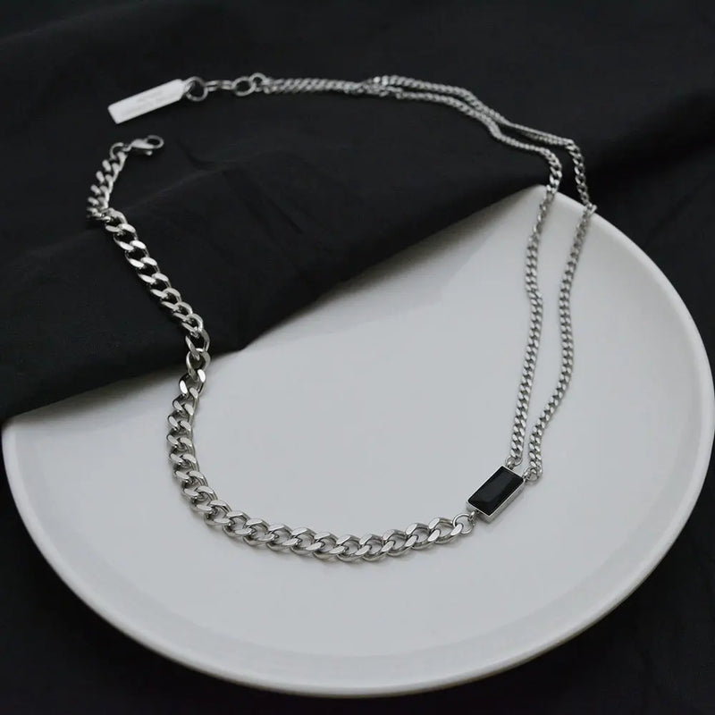 Hip Hop Double Layer Square Necklaces Titanium Steel