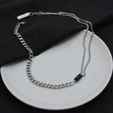 Hip Hop Double Layer Square Necklaces Titanium Steel