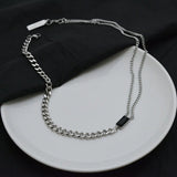 Hip Hop Double Layer Square Necklaces Titanium Steel
