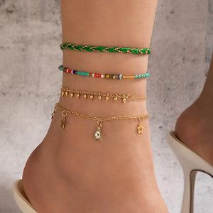 Ethnic Style Star Pendant Beaded Anklet