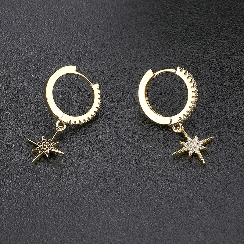 Geometric Stars Dangle Earrings Retro Hoop Jewelry