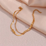 Geometric Symbol Double Layer Blade Chain Bead Bracelet 18k Plated