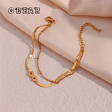 Geometric Symbol Double Layer Blade Chain Bead Bracelet 18k Plated