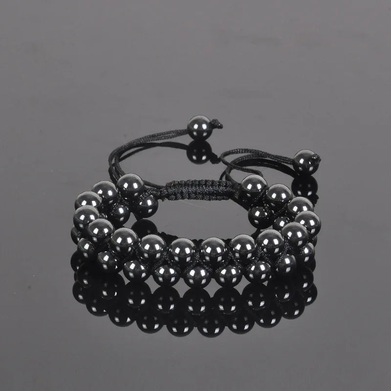 Hematite Bracelet Natural Stone Beads Bangle Yoga Healing Gem Friendship Jewelry