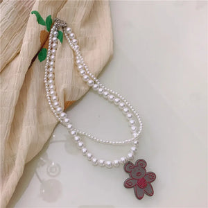 Sweet Beaded Bear Pendant Lady Necklace