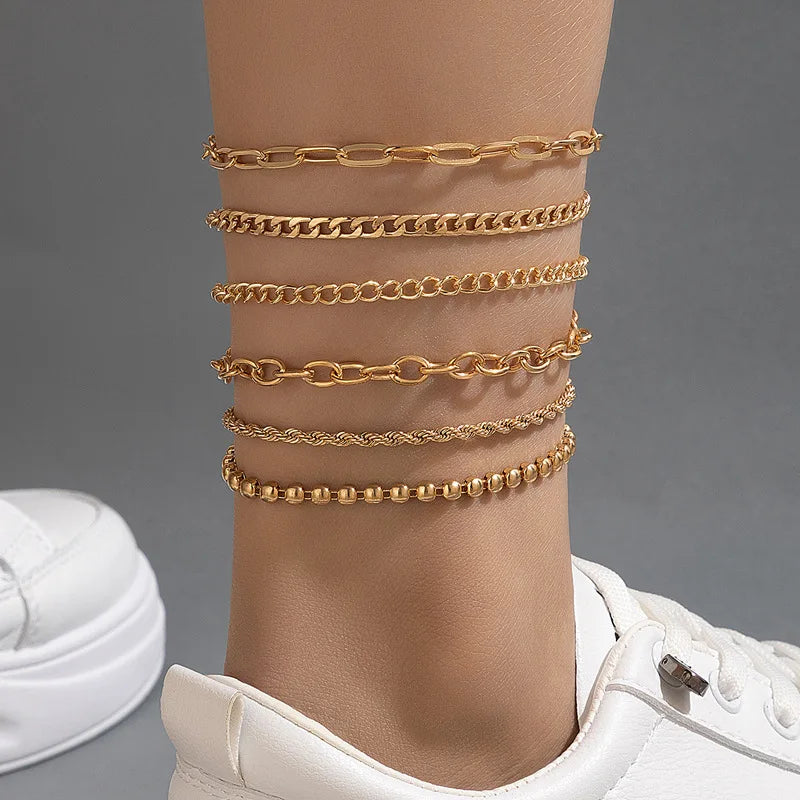 Geometric Bead Chain Anklet for Women Street Style