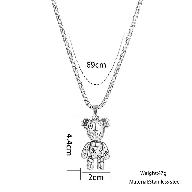Bear Pendant Titanium Steel Necklace Hip Hop Couple Sweater Chain Bracelet