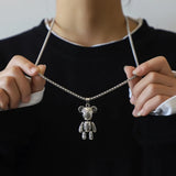 Bear Pendant Titanium Steel Necklace Hip Hop Couple Sweater Chain Bracelet